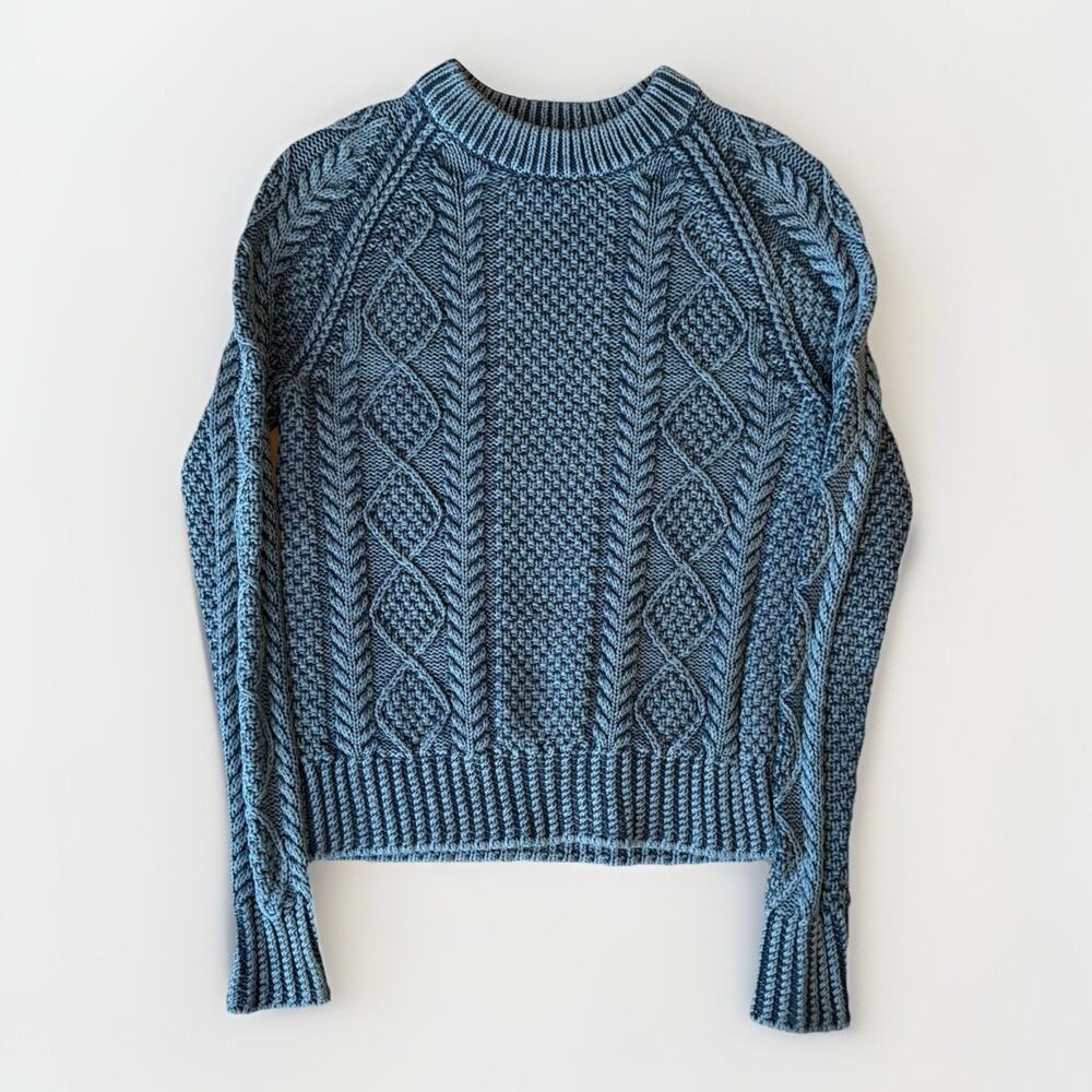 LL Bean Signature Fisherman Sweater Women's Small Blue Cotton Pullover Outdoors